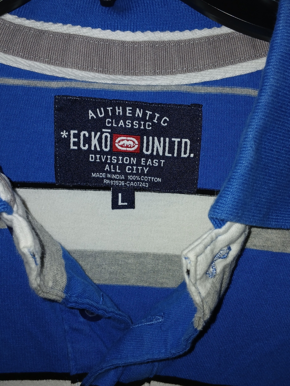 Ecko Unlimited Men’s Vintage Blue Striped Polo Shirt Sz L